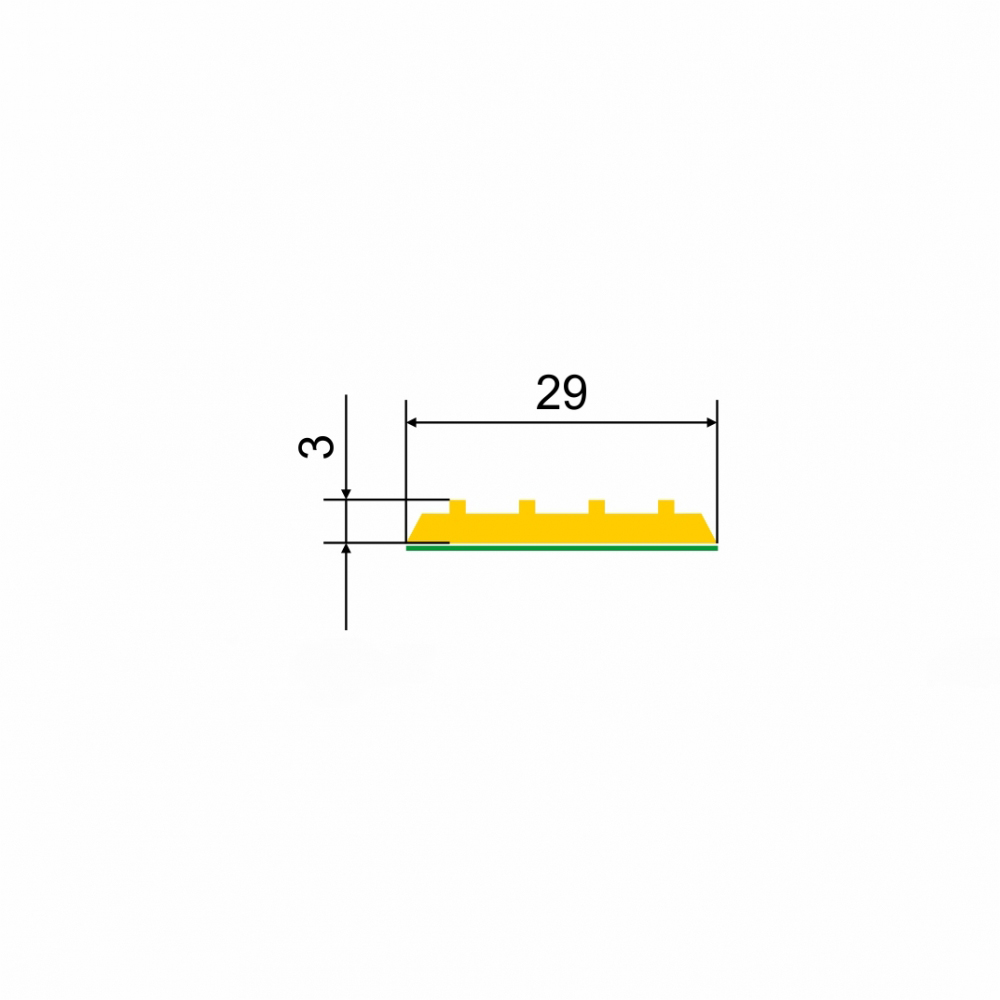 Лента тактильная, направляющая, ВхШхГ 3х29х1000, материал - ПУ, желтого цвета, самоклеящаяся