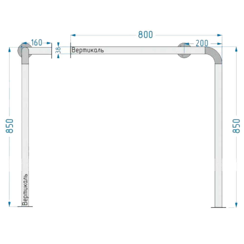 Поручень для санузла (ванна, унитаз, писсуар) (левый) 850x800x160мм